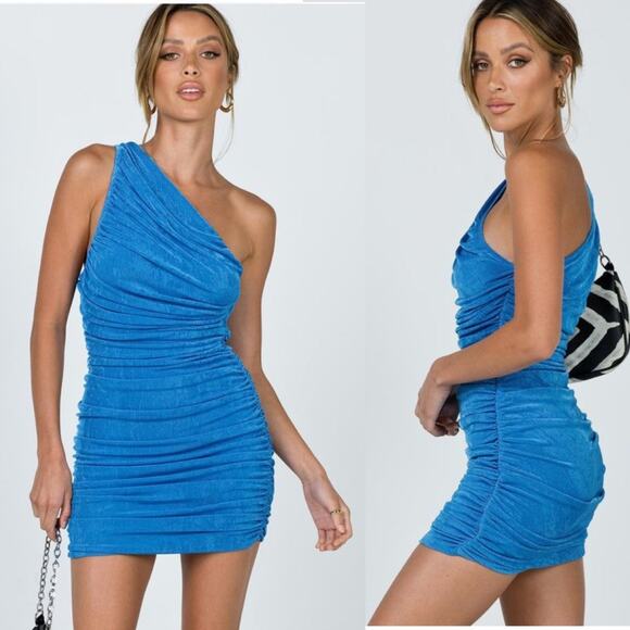 Lioness The Goddess Mini Dress XS Teal Blue Shimmer - Picture 2 of 12